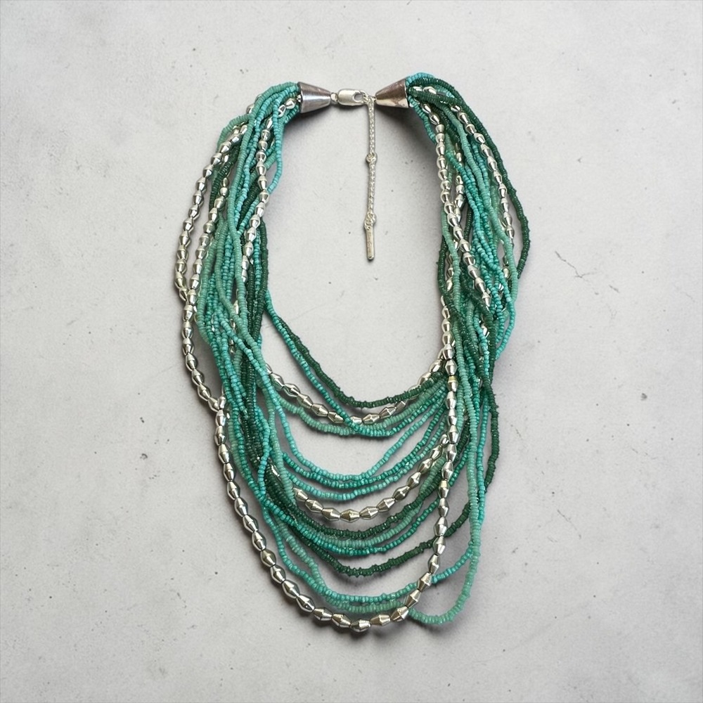 Kenneth Cole New York Multi-Strand Bib 20" Necklace Blue Silver Tone Statement
